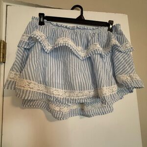 Wild Fable Blue & White Striped Lace Ruffle Mini Skirt – Size L